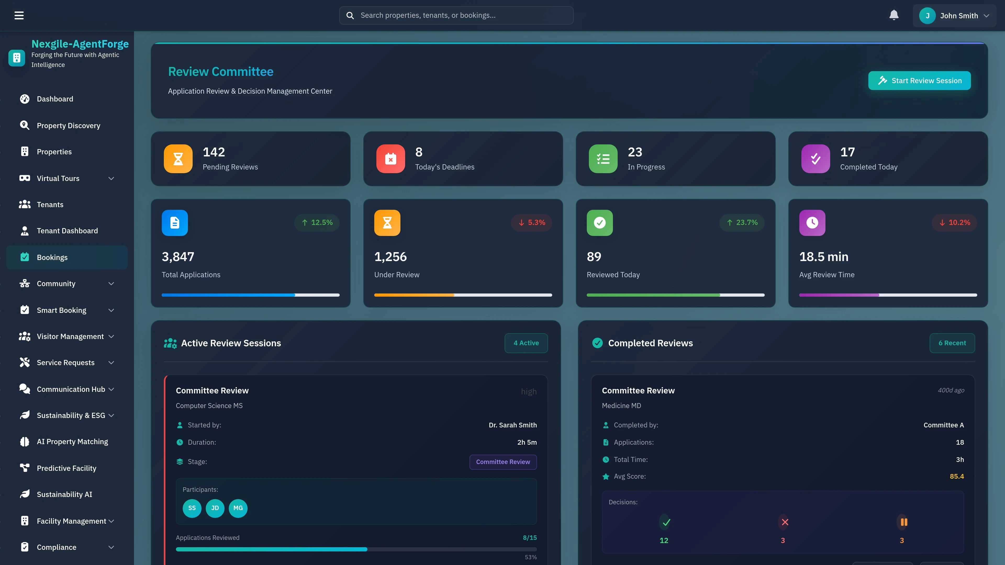 Bookings Page - Comprehensive booking management interface for meeting rooms, hot desks, and amenities