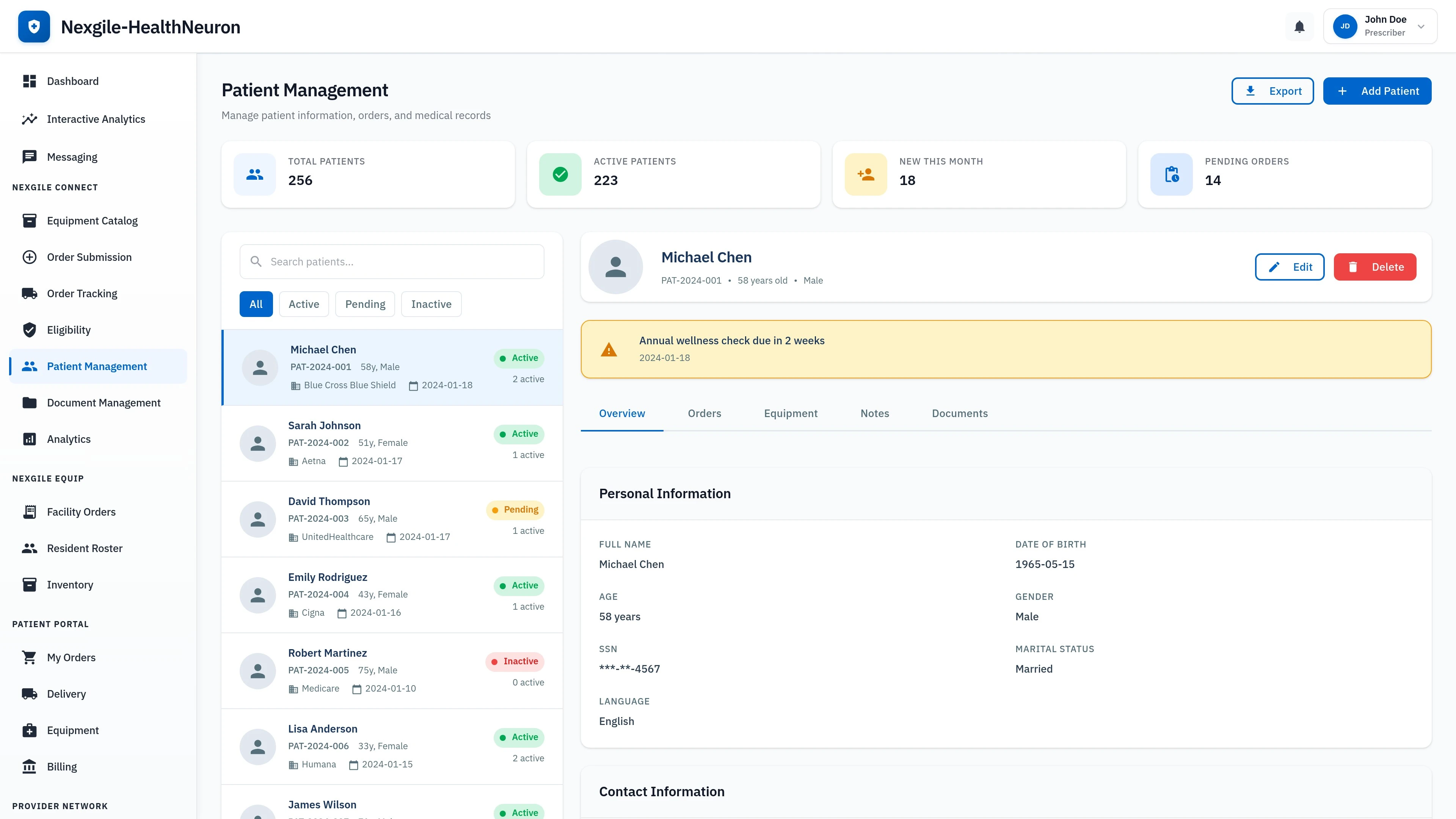 Patient Management Interface - Nexgile Connect Portal
