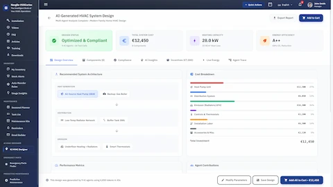 AI-Generated HVAC System Design - Complete system recommendation with cost breakdown, A++ energy efficiency rating, and component architecture