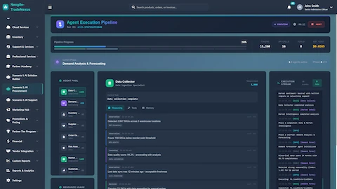 Agent Execution Pipeline - Real-time agent pool monitoring with data collection reasoning and execution stream logs
